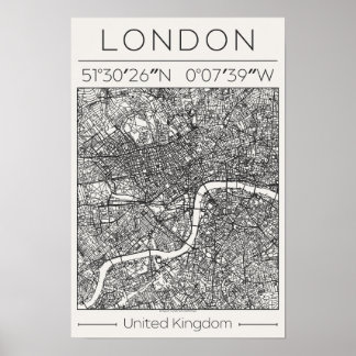 London Storbritannien Kolstadskarta Affisch Minima