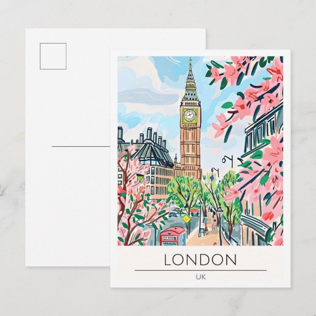 London Storbritannien Konst Illustration Resa Vykort (Fram/baksida)