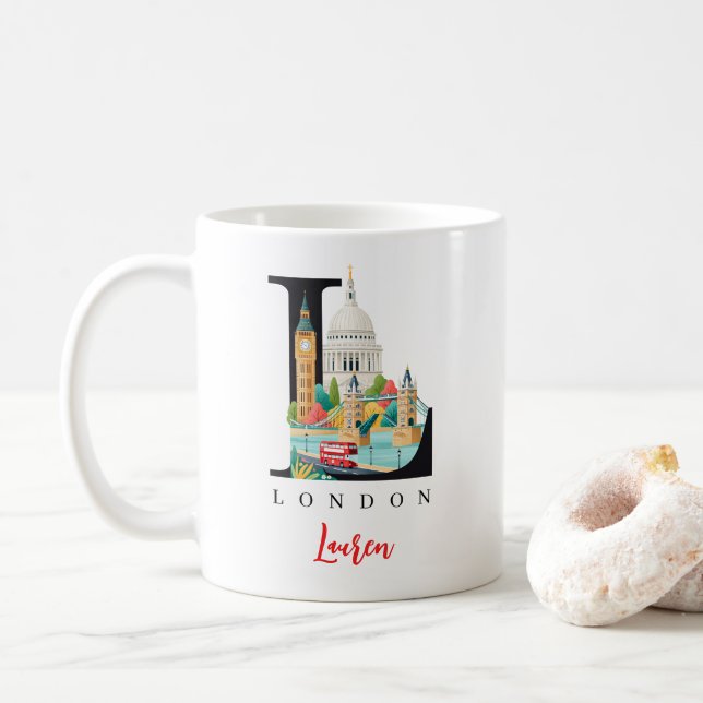London Storbritannien Monogram Bokstav L Personlig Kaffemugg (Med munk)