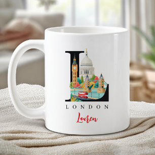 London Storbritannien Monogram Bokstav L Personlig Kaffemugg