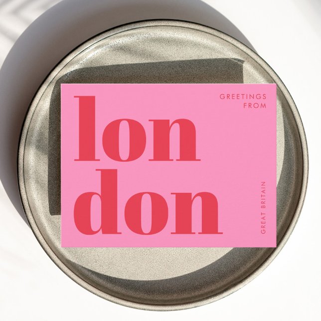 London Storbritannien röd rosa typografi vykort (Skapare uppladdad)