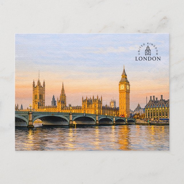 London, Storbritannien | Souvenir i akvarell Vykort (Framsida)