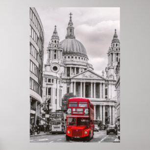 London Street scen red London buss färgad art on Poster