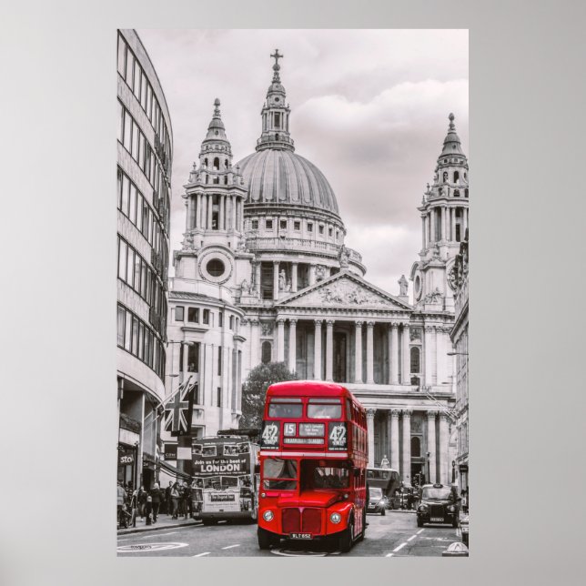 London Street scen red London buss färgad art on Poster (Framsidan)
