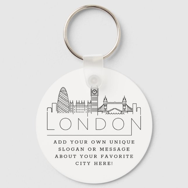 London Stylized Skyline | Anpassningsbar Slogan Ke Nyckelring (Framsida)