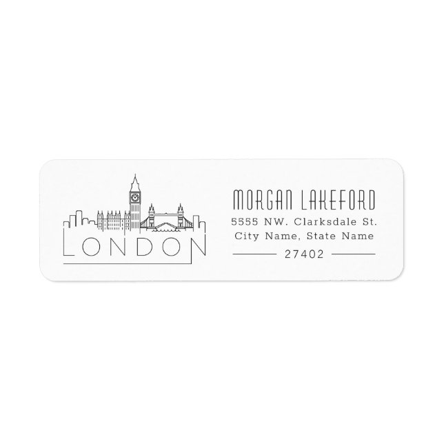 London Stylized Skyline | Returadress Etikett (Framsidan)