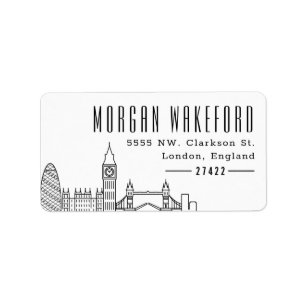 London Stylized Skyline Stor Returadress Adressetikett