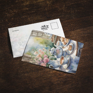 London Tea Time Watercolor Postcard Inbjudningar