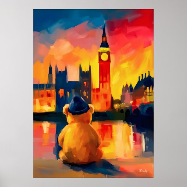 London Teddy Beanie Sunset Thames Reflection Poster (Framsidan)