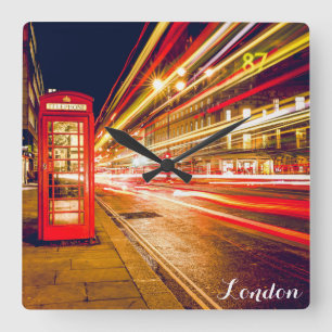 London Telefon Booth Buss City Street på natten Fyrkantig Klocka