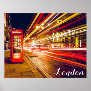 London Telefon Booth Buss City Street på natten Poster