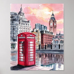 London Telefon Booth Watercolor Poster