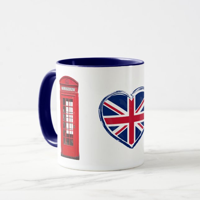 London Telefon Box Union Jack Hjärtat Brittisk Mug Mugg (Framsida vänster)