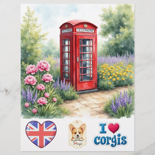 London Telefonkiosk Corgi Scrapbookpapper (Framsida)
