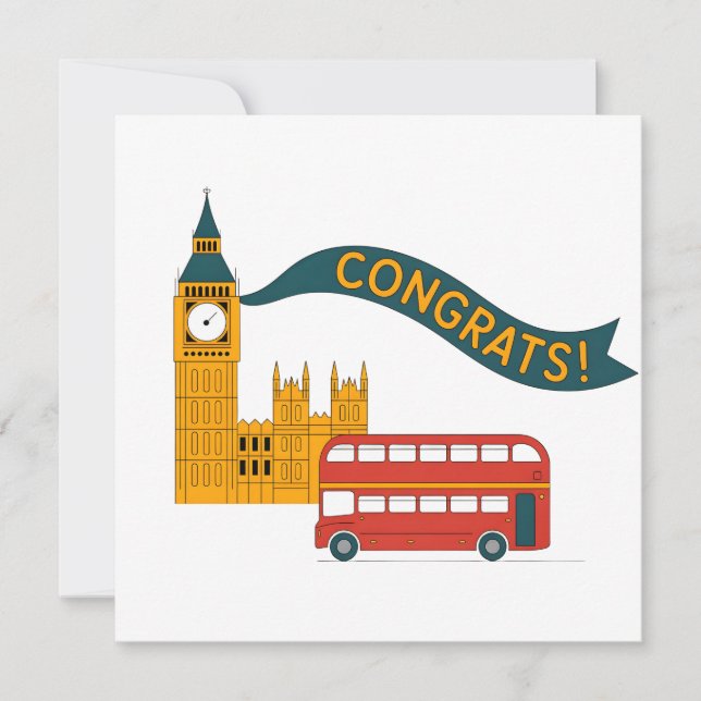 London-tema "Grattis!" hälsning med Big Ben Julkort (Framsida)