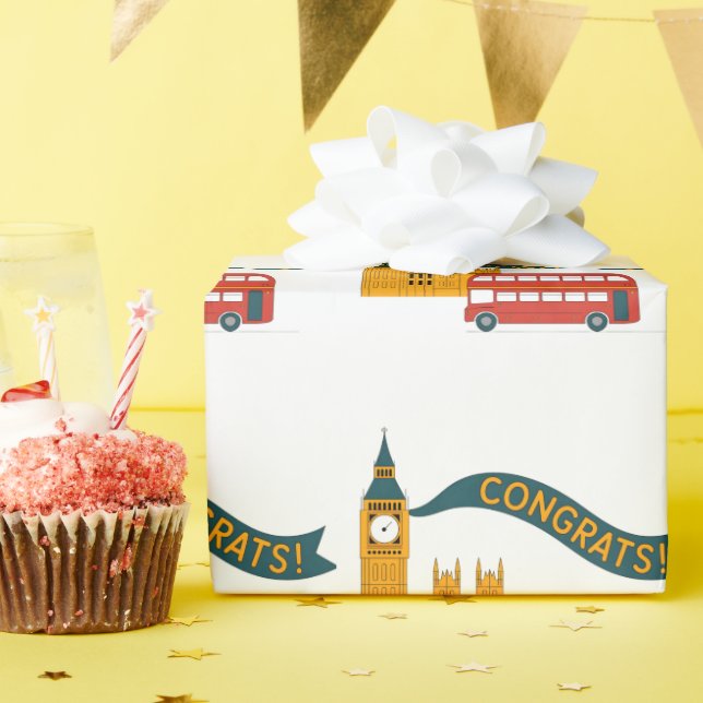 London-tema "Grattis!" hälsning med Big Ben Presentpapper (Födelsedagsfest)