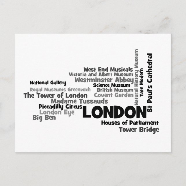 London Text Art Postcard Vykort (Framsida)