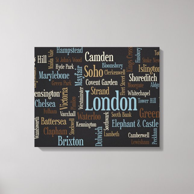 London Text Karta Canvastryck (Framsida)