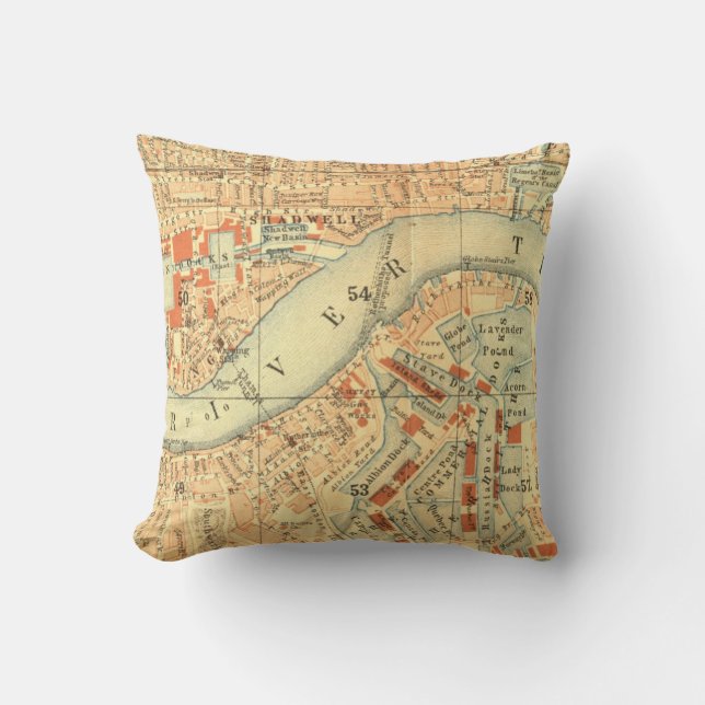 London Thames Vintage Karta Kudde (Framsida)