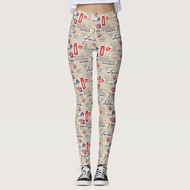 London Themed Seamless mönster med mobila bås Leggings (Framsida)