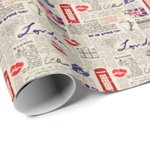 London Themed Seamless mönster med mobila bås Presentpapper