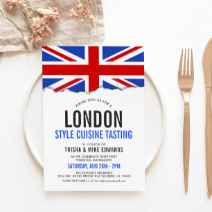 London Thned Cuisine Party Flagga Vita Inbjudan
