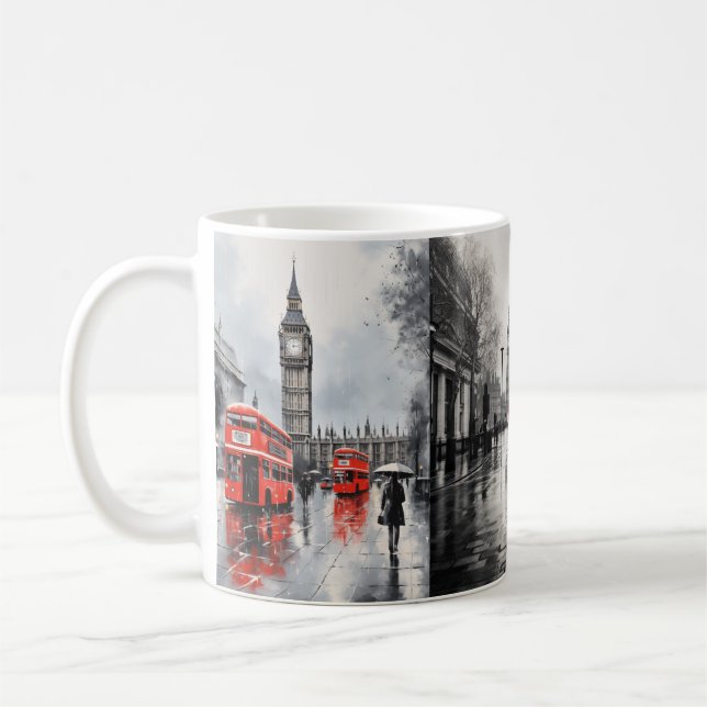 "London-Thned White Ceramic Mugg - Iconic Red Buss (Vänster)