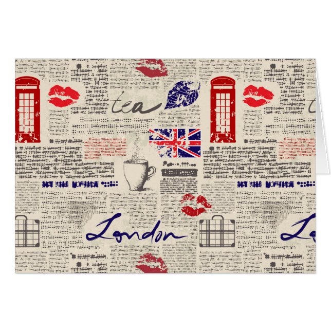 London tidningsmönster hälsningskort (Framsidan Horizontal)