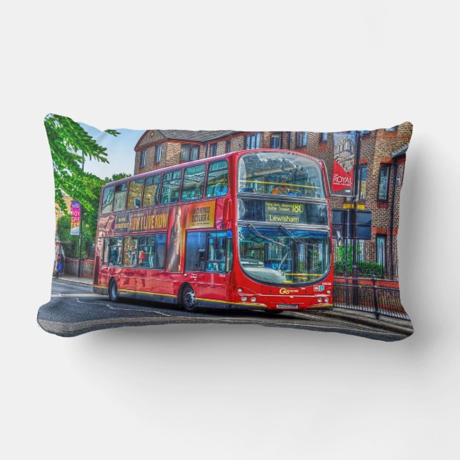 London till Leönskam Red Dubbla-decker Buss UK Lumbarkudde (Framsida)
