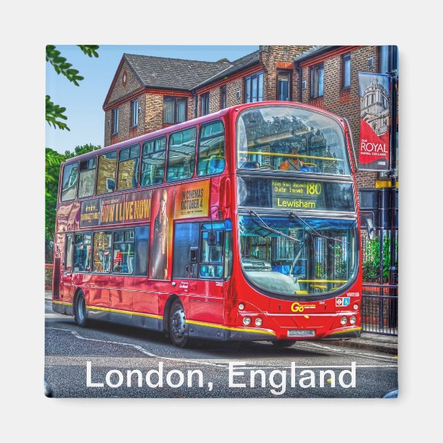 London till Leönskam Red Dubbla-decker Buss UK Magnet (Framsidan)