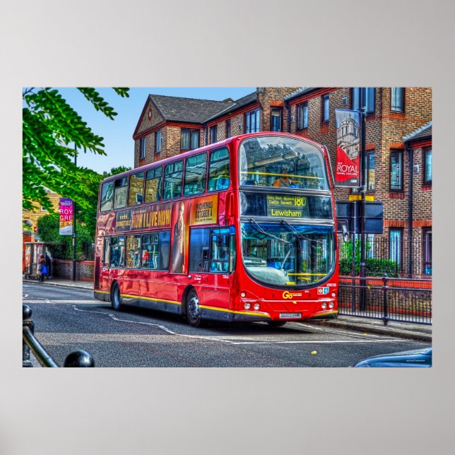 London till Leönskam Red Dubbla-decker Buss UK Poster (Framsidan)