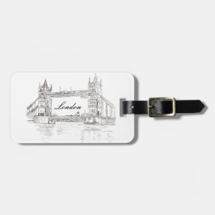 London Torn Bridge Black Bläck Classic Teckning Bagagebricka