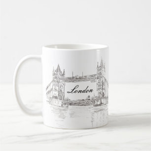 London Torn Bridge Black Bläck Classic Teckning Kaffemugg