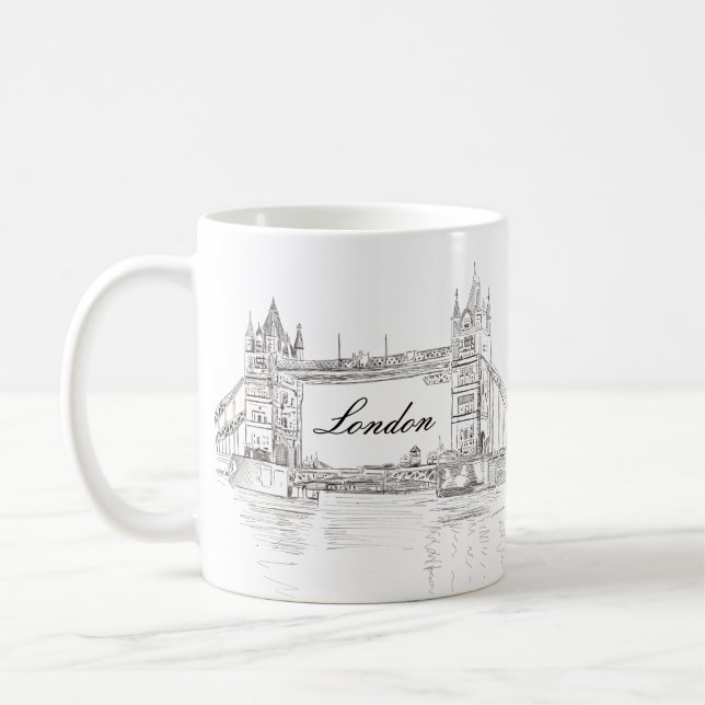 London Torn Bridge Black Bläck Classic Teckning Kaffemugg (Vänster)