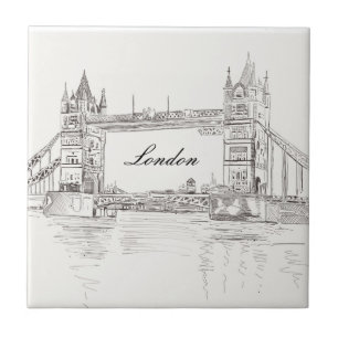 London Torn Bridge Black Bläck Classic Teckning Kakelplatta