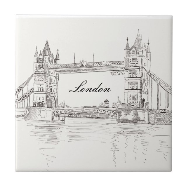 London Torn Bridge Black Bläck Classic Teckning Kakelplatta (Framsidan)