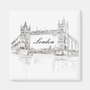 London Torn Bridge Black Bläck Classic Teckning Magnet