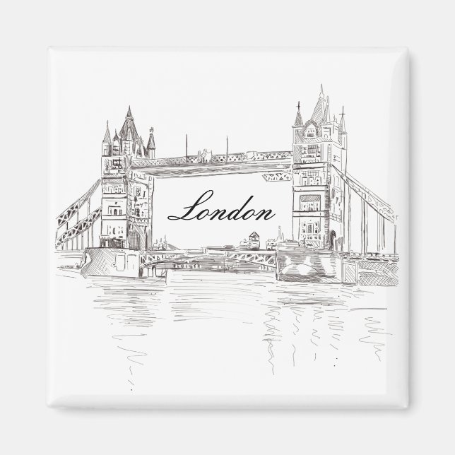 London Torn Bridge Black Bläck Classic Teckning Magnet (Framsidan)