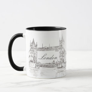 London Torn Bridge Black Bläck Classic Teckning Mugg