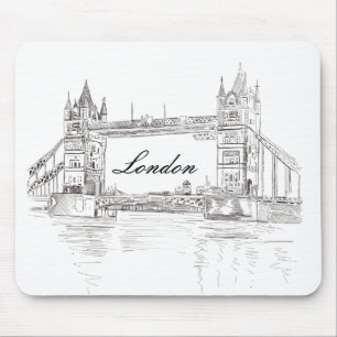 London Torn Bridge Black Bläck Classic Teckning Musmatta