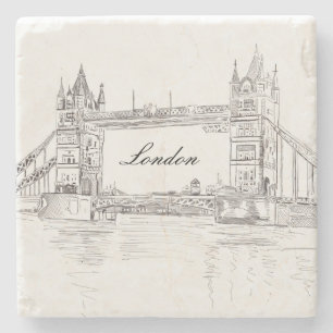 London Torn Bridge Black Bläck Classic Teckning Stenunderlägg