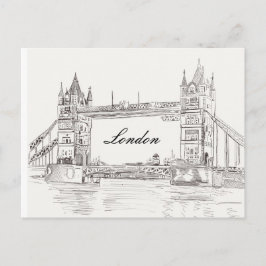 London Torn Bridge Black Bläck Classic Teckning Vykort