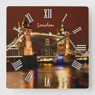 London, Torn Bridge i Night England/Storbritannien Fyrkantig Klocka