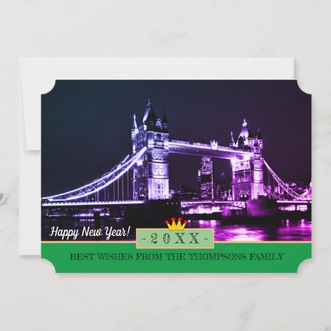 London, Torn Bridge och Gott nytt år! Önskemål-kor Julkort (Framsida)
