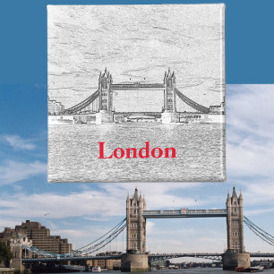 London Torn Bridge Red Black White Embossed Magnet