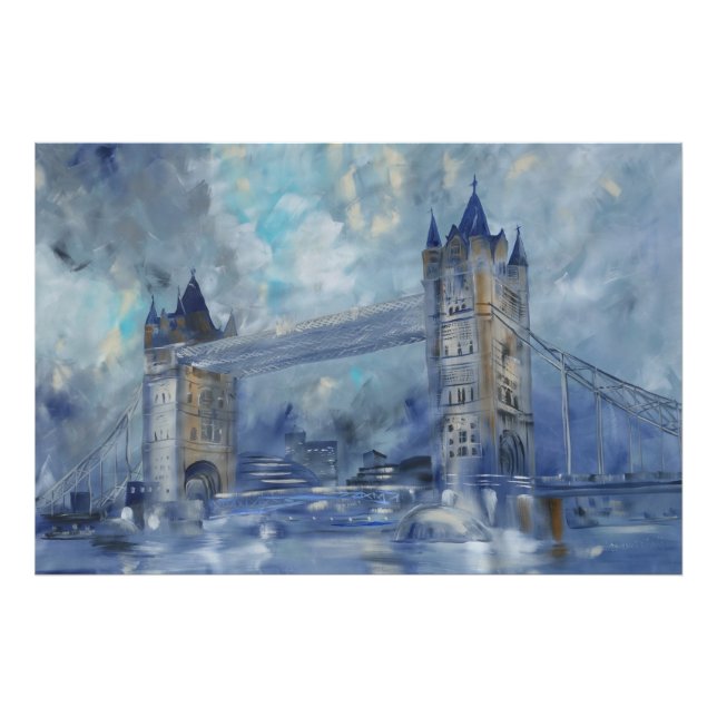 London torn bridge teal grått kvällsmålning fototryck (Framsidan)