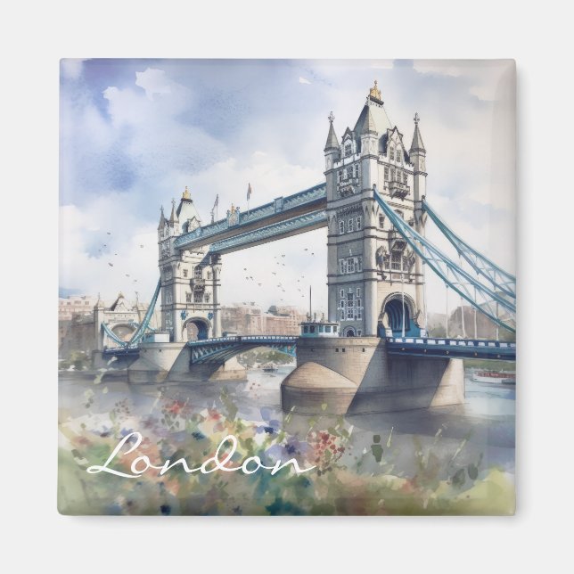 London Torn Bridge Travel Watercolor Magnet (Framsidan)