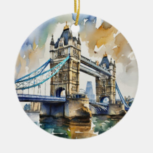London Torn Bridge Watercolor Julgransprydnad Keramik