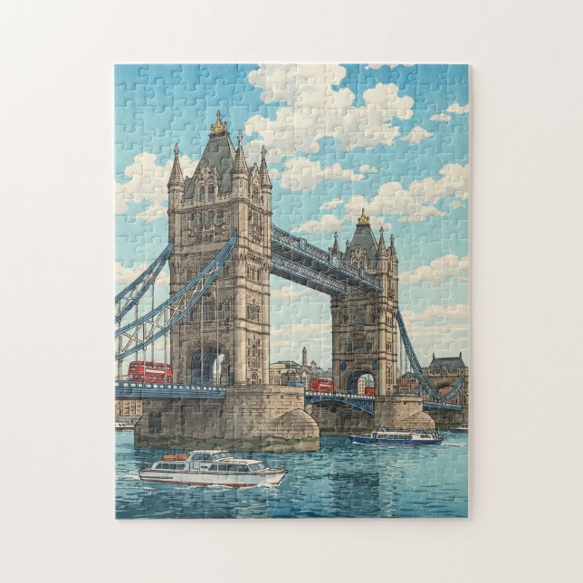 London Tower Bridge Japanese Woodblock Print Pussel (Vertikal)