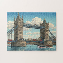 London Tower Bridge Japanese Woodblock Print Pussel